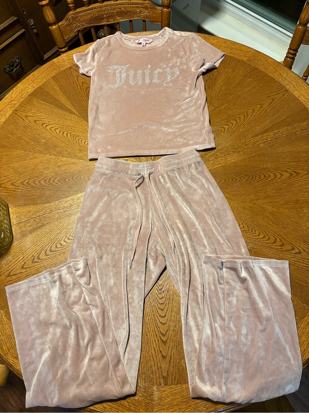 Juicy Couture Blush Pink Velour Pajama Set with Sparkle Logo